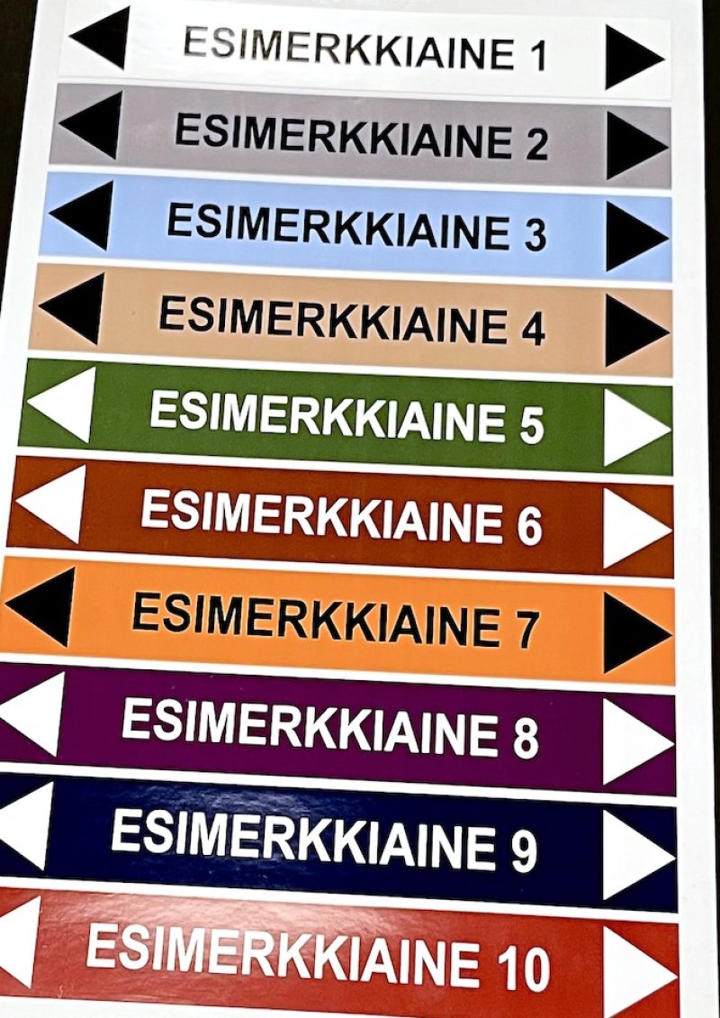 Putkistotarra 1 putkistotarra, virtausnuoli, merkintätarra, psk 0903 tarra, sfs 3701 tarra